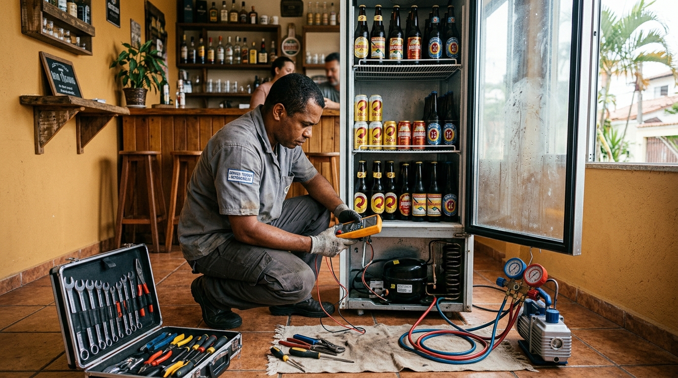 Substituição de termostato de cervejeira em serviço técnico em Aracaju‑SE