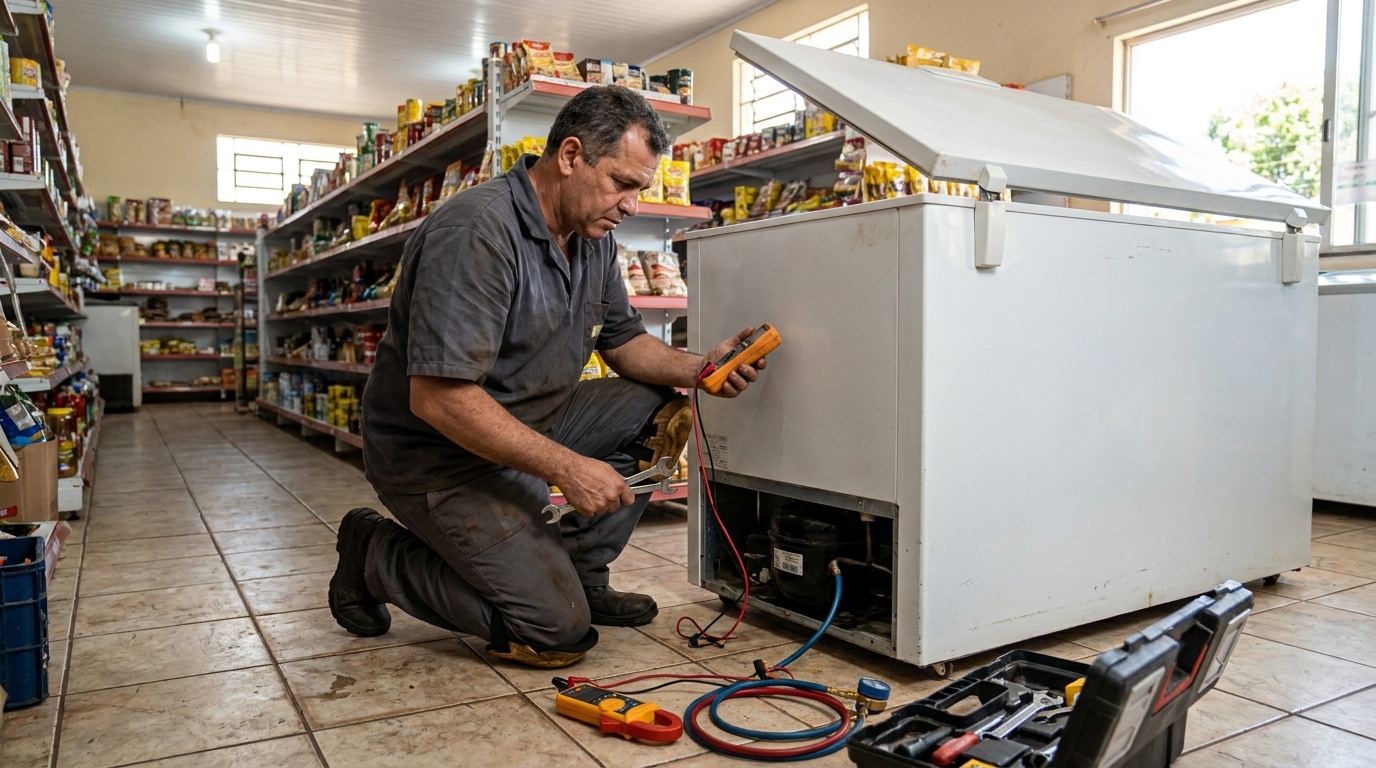 Substituição de termostato de freezer em visita técnica na Soledade, Aracaju‑SE